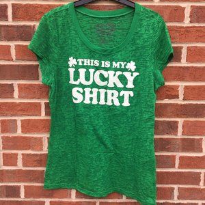 St Paddys Tee Shirt XXL Green Burnout This Is My Lucky Shirt Graphic
